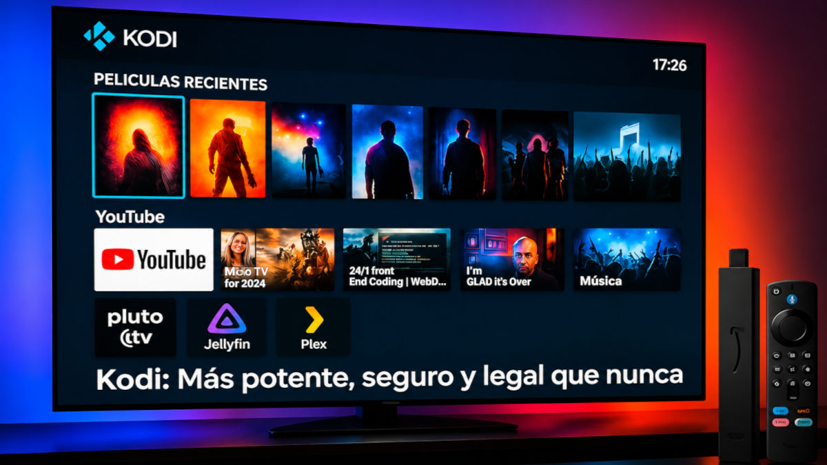 Interfaz moderna de Kodi con el tema Estuary y menú principal