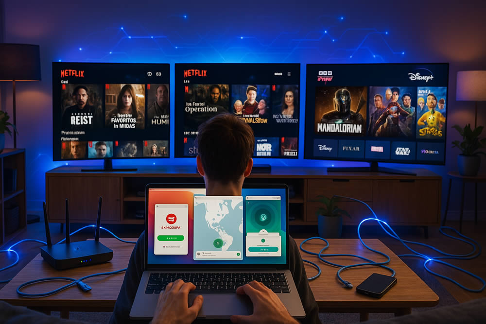 Televisión con una aplicación de VPN conectada antes de ver contenido en streaming