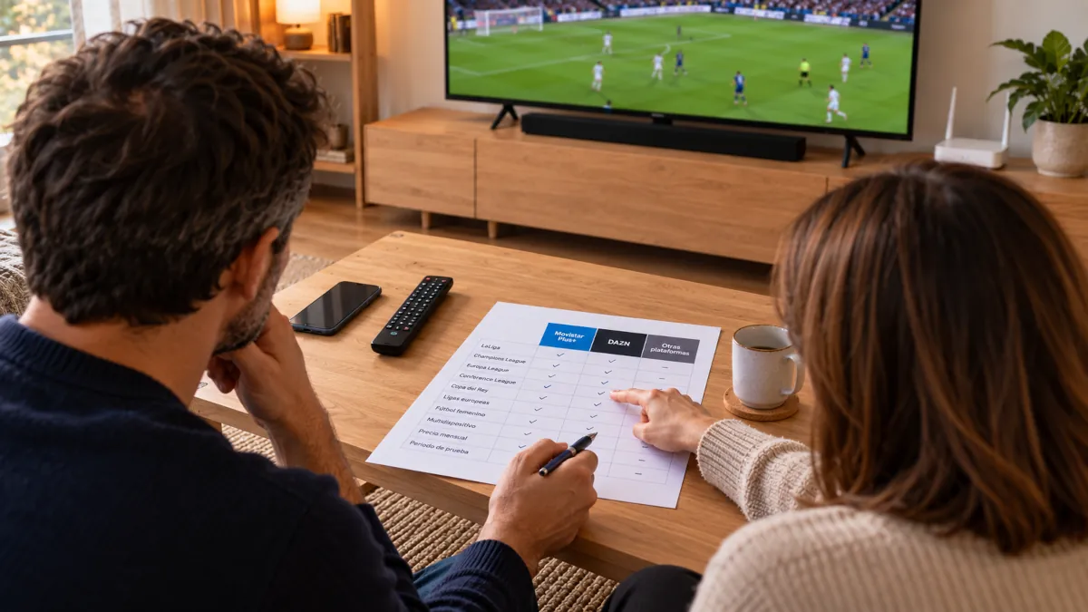 Mando de televisión y factura sobre la mesa comparando precios de paquetes de fútbol