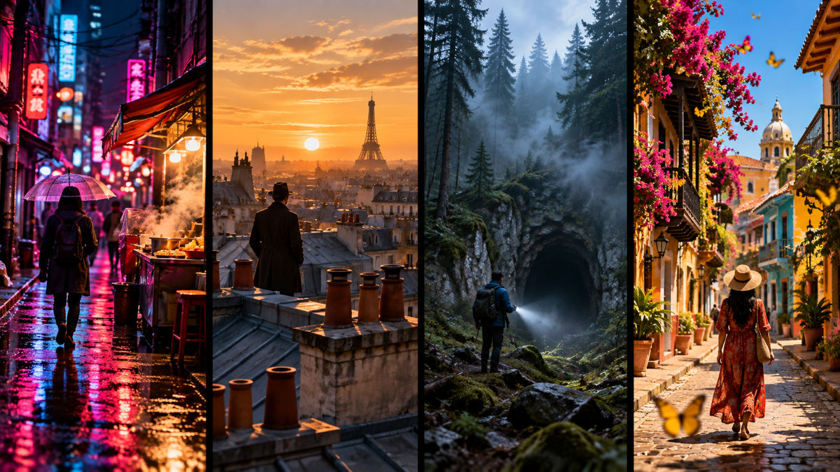 Collage de series internacionales de Netflix de Corea del Sur, Francia, Alemania y Colombia