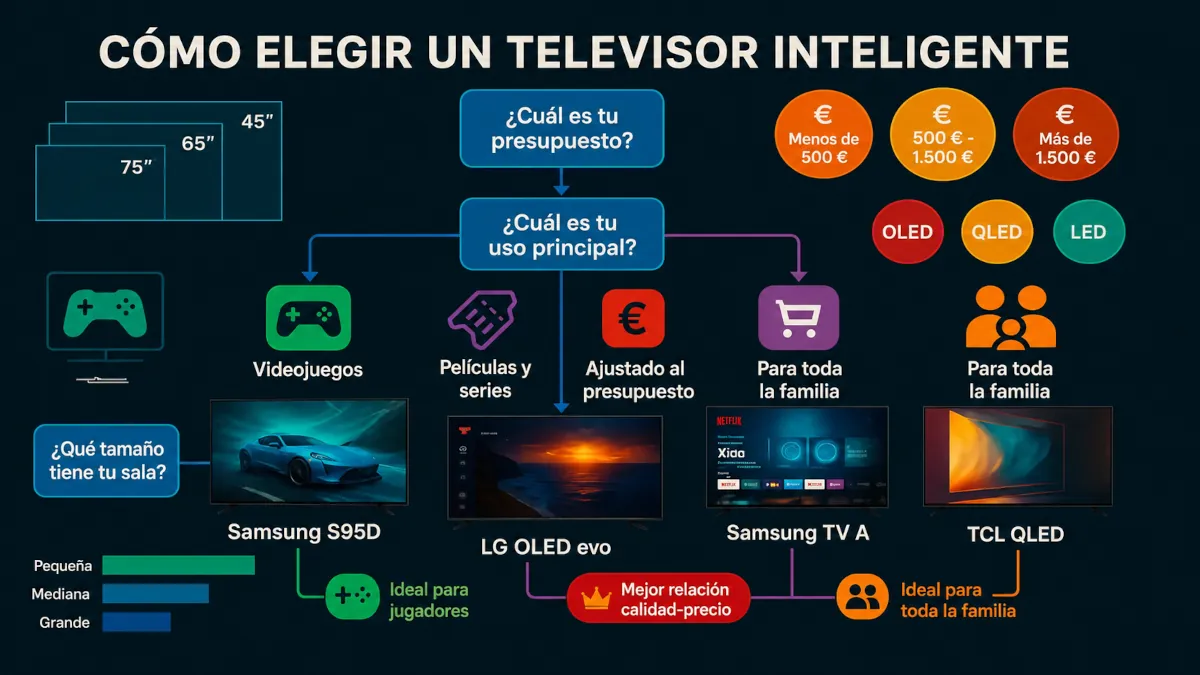 Guía visual para elegir Smart TV: comparativa de tamaños, tecnologías y casos de uso