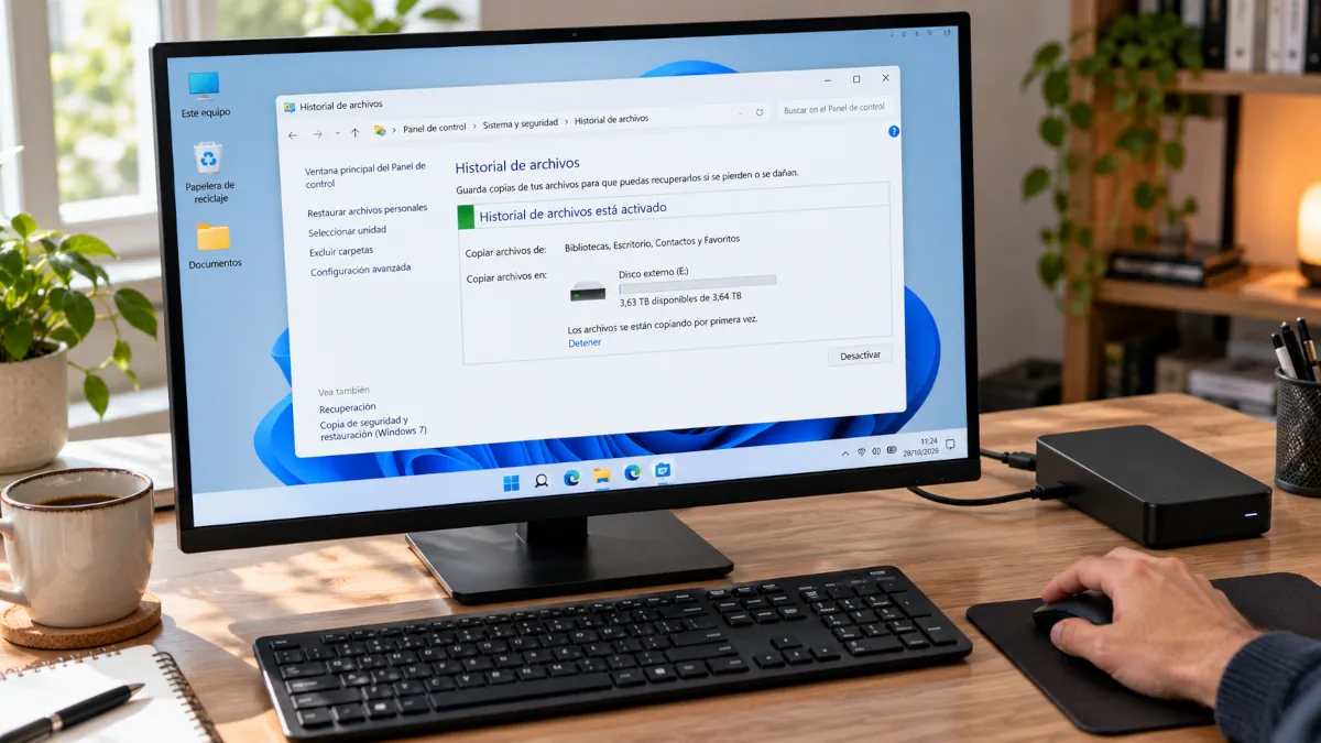 Configuración del Historial de archivos de Windows 11 con un disco externo conectado