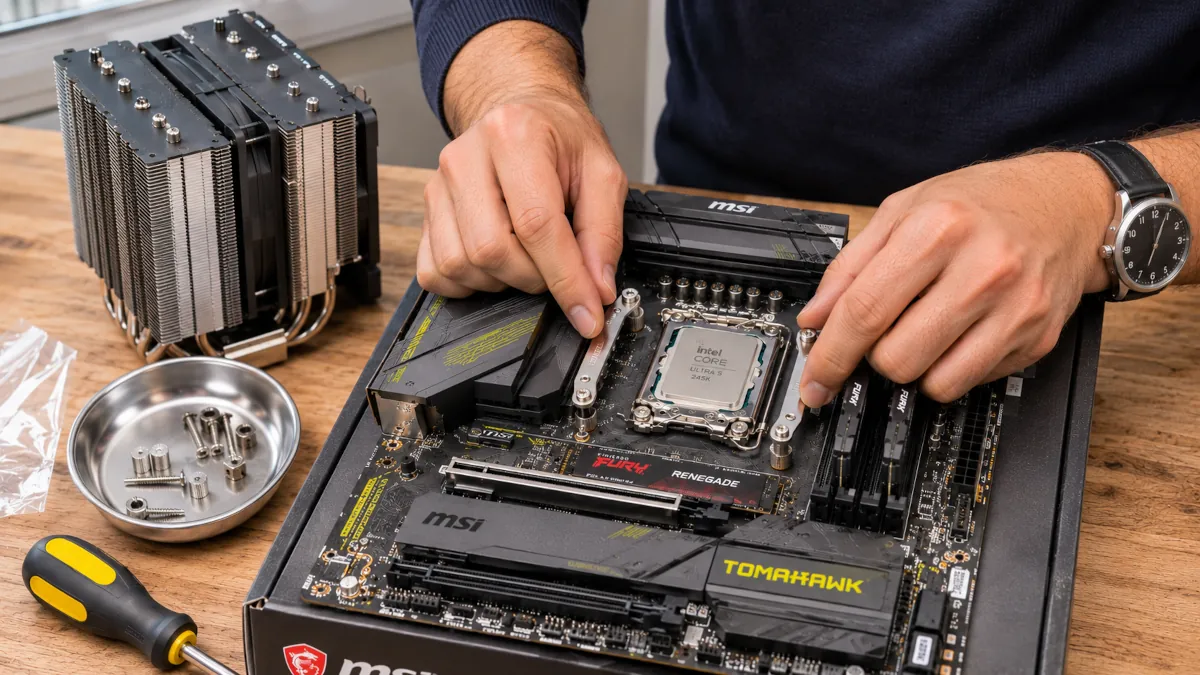 Montaje del anclaje del disipador Thermalright Peerless Assassin 120 SE alrededor del socket LGA1851